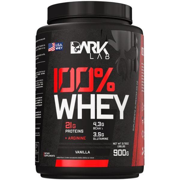 Whey Protein Concentrado Pote 900g - Proteina 100% Concentrada, BCAA, Glutamina